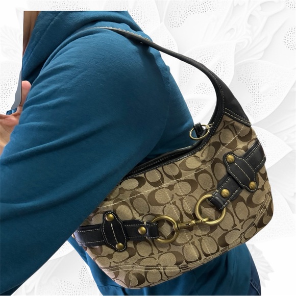 Coach Signature Brown Black Shoulder Monogrammed Ergo Hobo Bag E0732-11274 Vtg - Picture 4 of 17